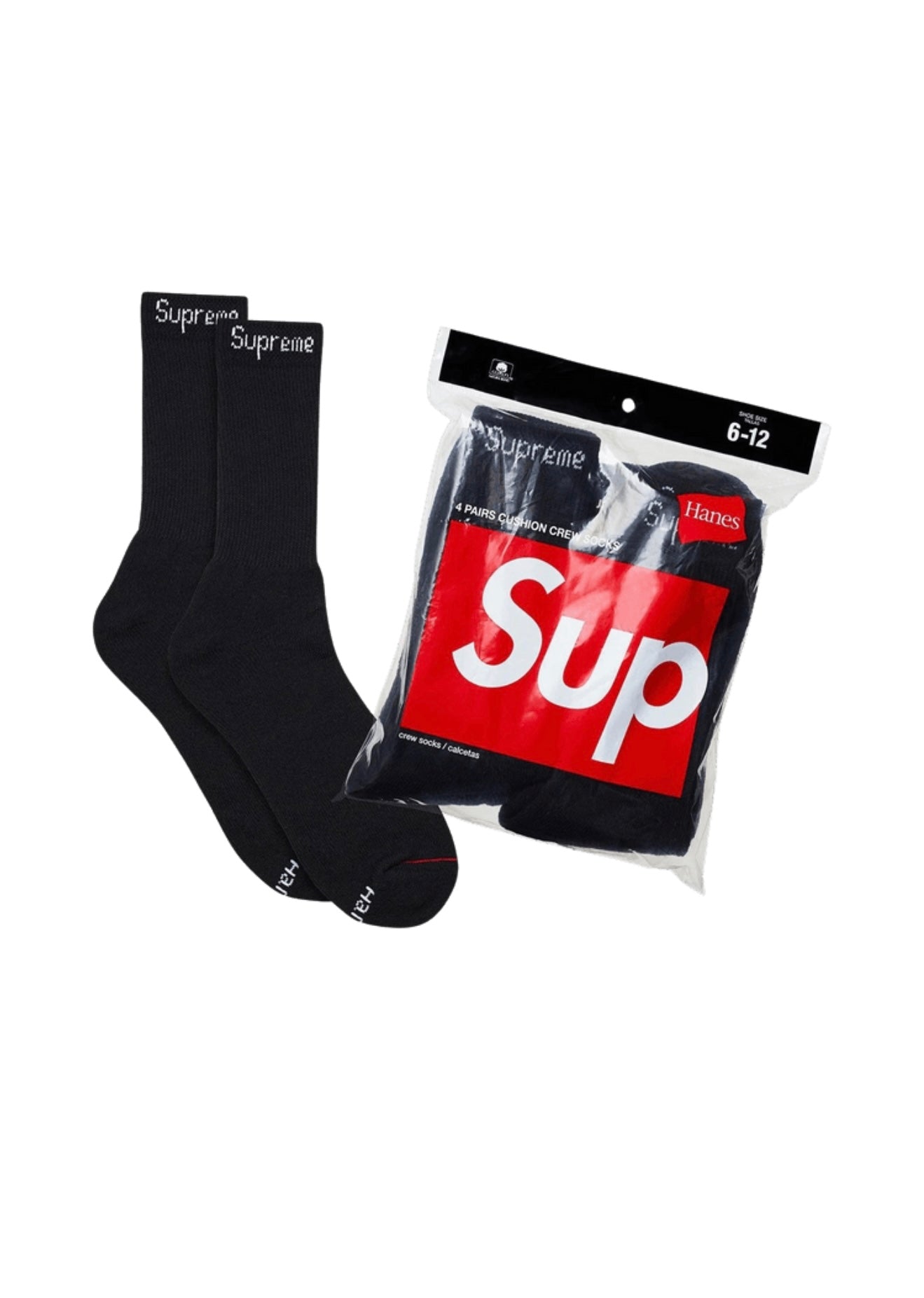 Supreme / Hanes Crew Socks Black (4pk)